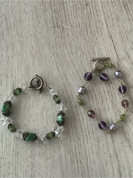 Source Unknown Jewelry - Source‎ Unknown Green and Purple Beaded Bracelet Set with Crystal Accents